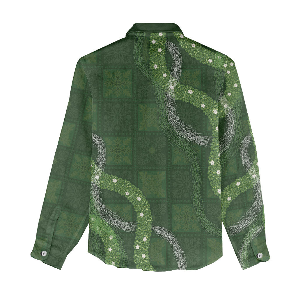 Hawaiian Quilt Women Casual Shirt Pele Hair Hinahina Lei Green Version LT05 - Polynesian Pride