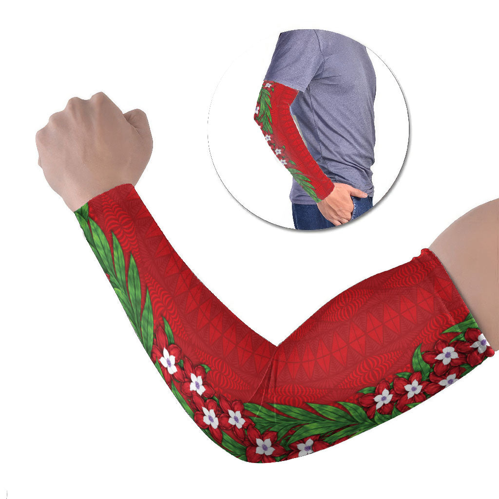Tonga Language Week Arm Sleeves Heilala Floral Red