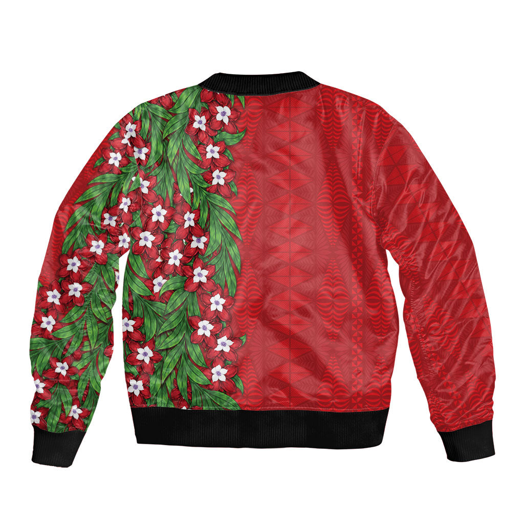 Tonga Language Week Bomber Jacket Heilala Floral Red