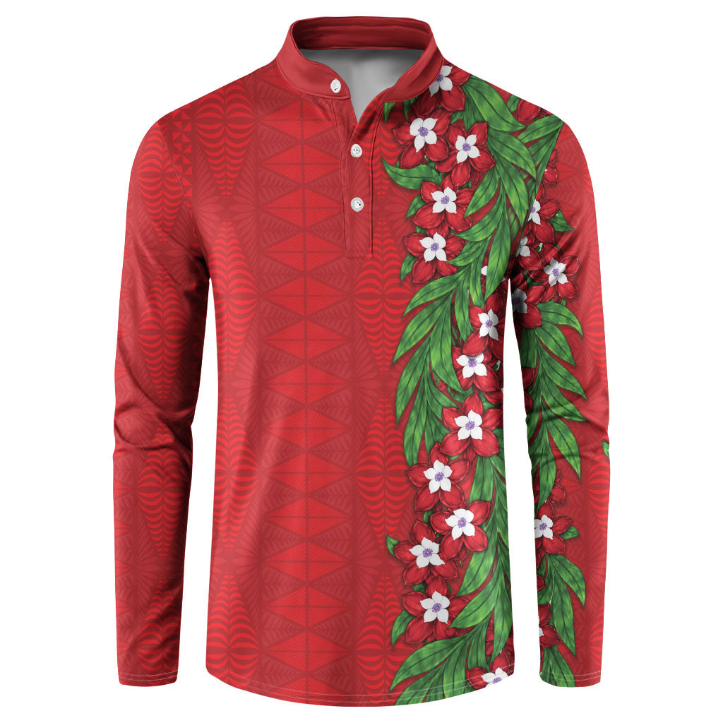 Tonga Language Week Button Sweatshirt Heilala Floral Red LT05 Red - Polynesian Pride
