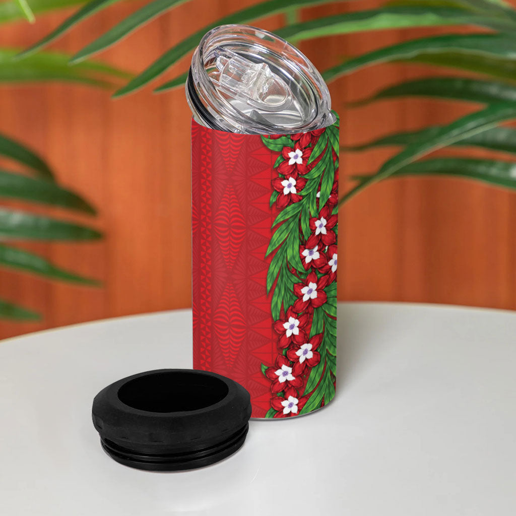 Tonga Language Week 4 in 1 Can Cooler Tumbler Heilala Floral Red