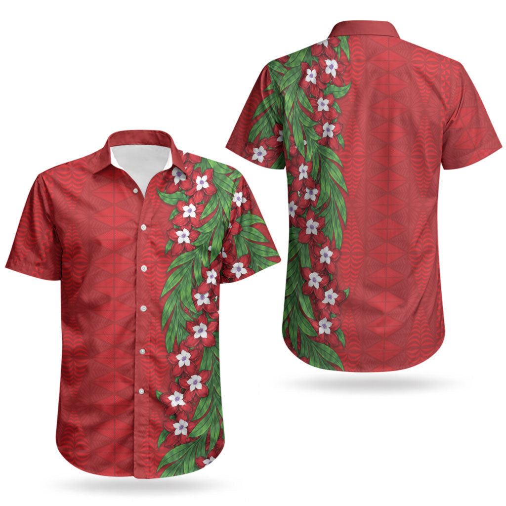 Tonga Language Week Couples Matching Long Sleeve Bodycon Dress and Hawaiian Shirt Heilala Floral Red