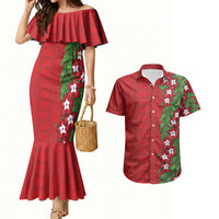 Tonga Language Week Couples Matching Mermaid Dress and Hawaiian Shirt Heilala Floral Red