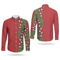 Tonga Language Week Couples Matching Off Shoulder Maxi Dress and Long Sleeve Button Shirt Heilala Floral Red