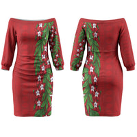 Tonga Language Week Couples Matching Off The Shoulder Long Sleeve Dress and Long Sleeve Button Shirt Heilala Floral Red