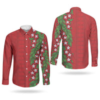 Tonga Language Week Couples Matching Puletasi and Long Sleeve Button Shirt Heilala Floral Red