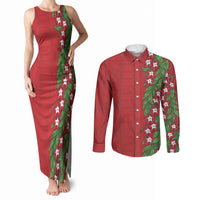 Tonga Language Week Couples Matching Tank Maxi Dress and Long Sleeve Button Shirt Heilala Floral Red