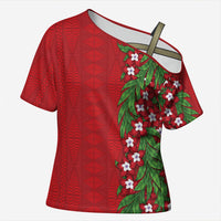 Tonga Language Week Cross Shoulder Shirt Heilala Floral Red