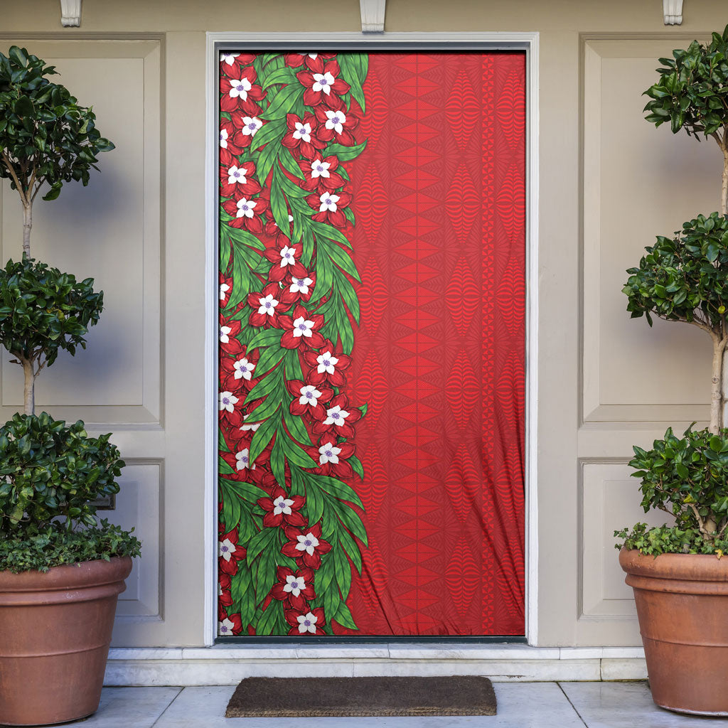 Tonga Language Week Door Cover Heilala Floral Red