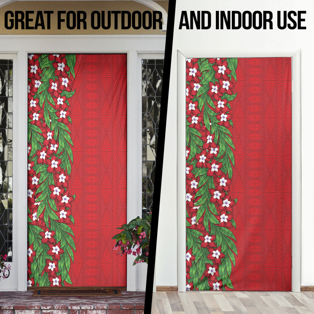 Tonga Language Week Door Cover Heilala Floral Red