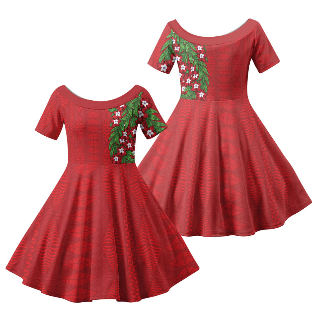Tonga Language Week Family Matching Off Shoulder Maxi Dress and Hawaiian Shirt Heilala Floral Red
