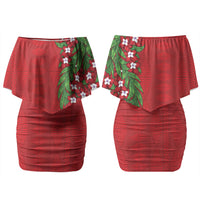 Tonga Language Week Family Matching Off Shoulder Short Dress and Hawaiian Shirt Heilala Floral Red