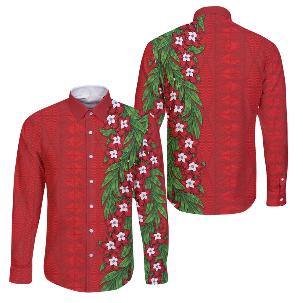 Tonga Language Week Family Matching Off Shoulder Short Dress and Hawaiian Shirt Heilala Floral Red