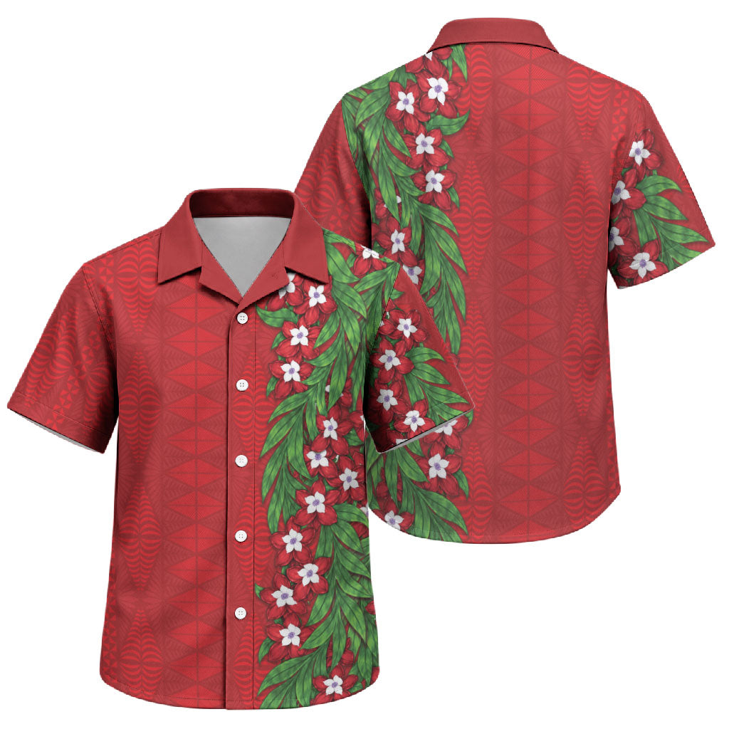 Tonga Language Week Family Matching Tank Maxi Dress and Hawaiian Shirt Heilala Floral Red