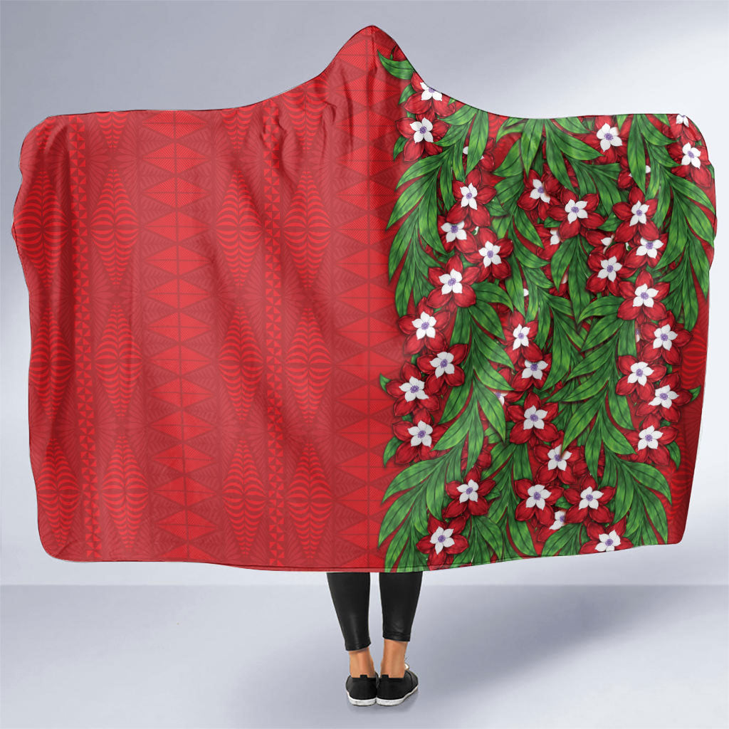 Tonga Language Week Hooded Blanket Heilala Floral Red