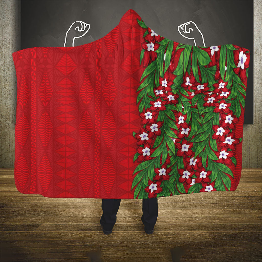 Tonga Language Week Hooded Blanket Heilala Floral Red