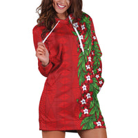 Tonga Language Week Hoodie Dress Heilala Floral Red