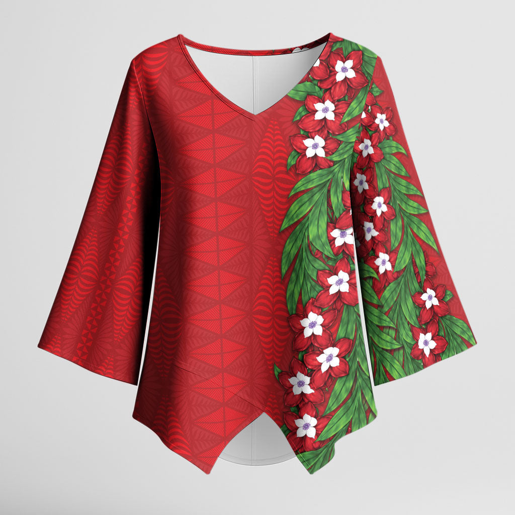 Tonga Language Week Kimono Sleeve Blouse Heilala Floral Red