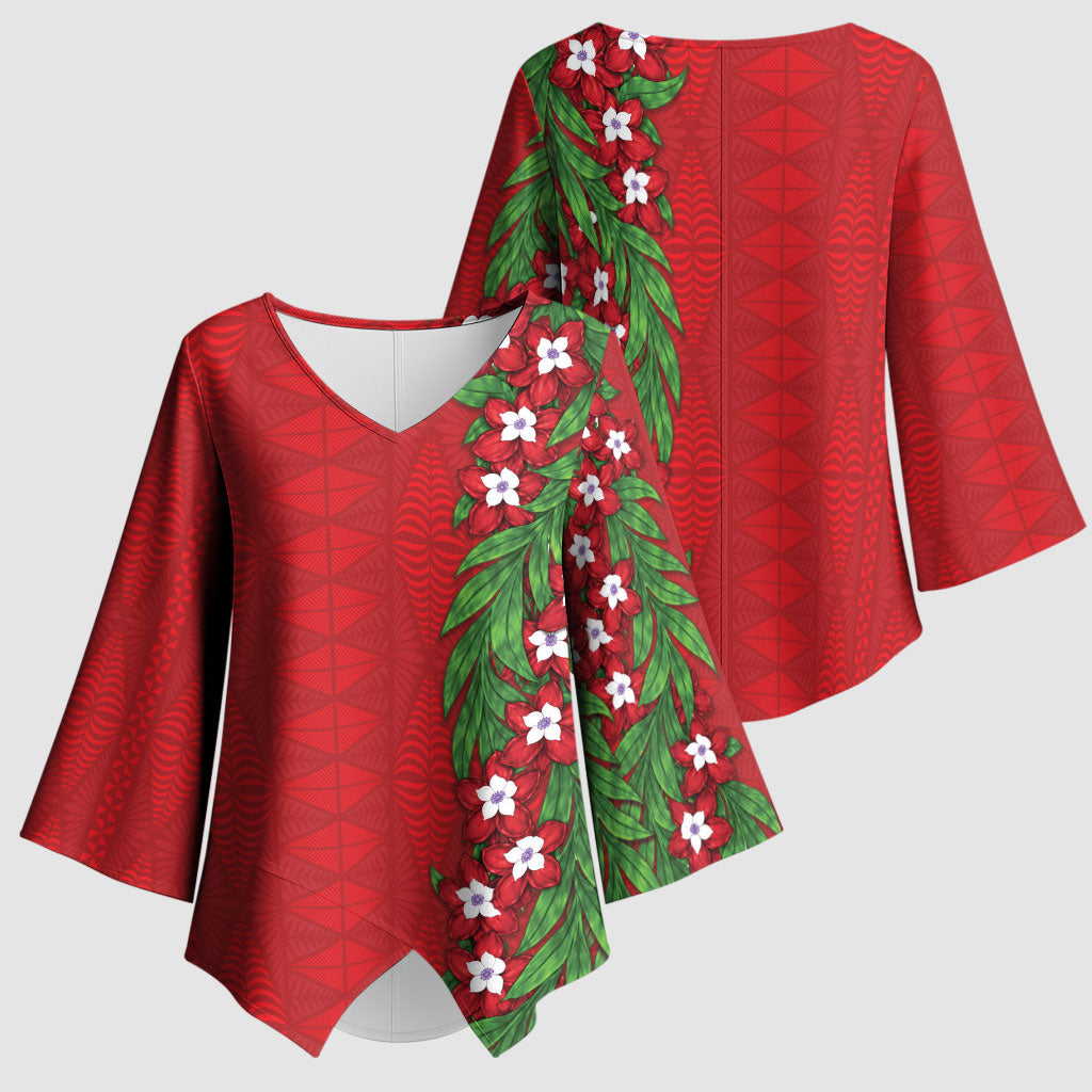 Tonga Language Week Kimono Sleeve Blouse Heilala Floral Red