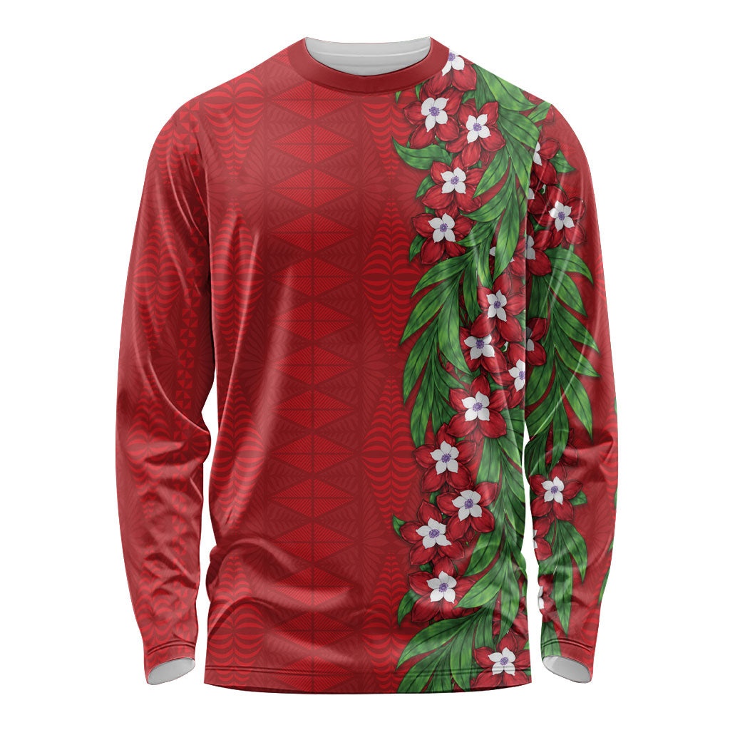 Tonga Language Week Long Sleeve Shirt Heilala Floral Red LT05 Unisex Red - Polynesian Pride
