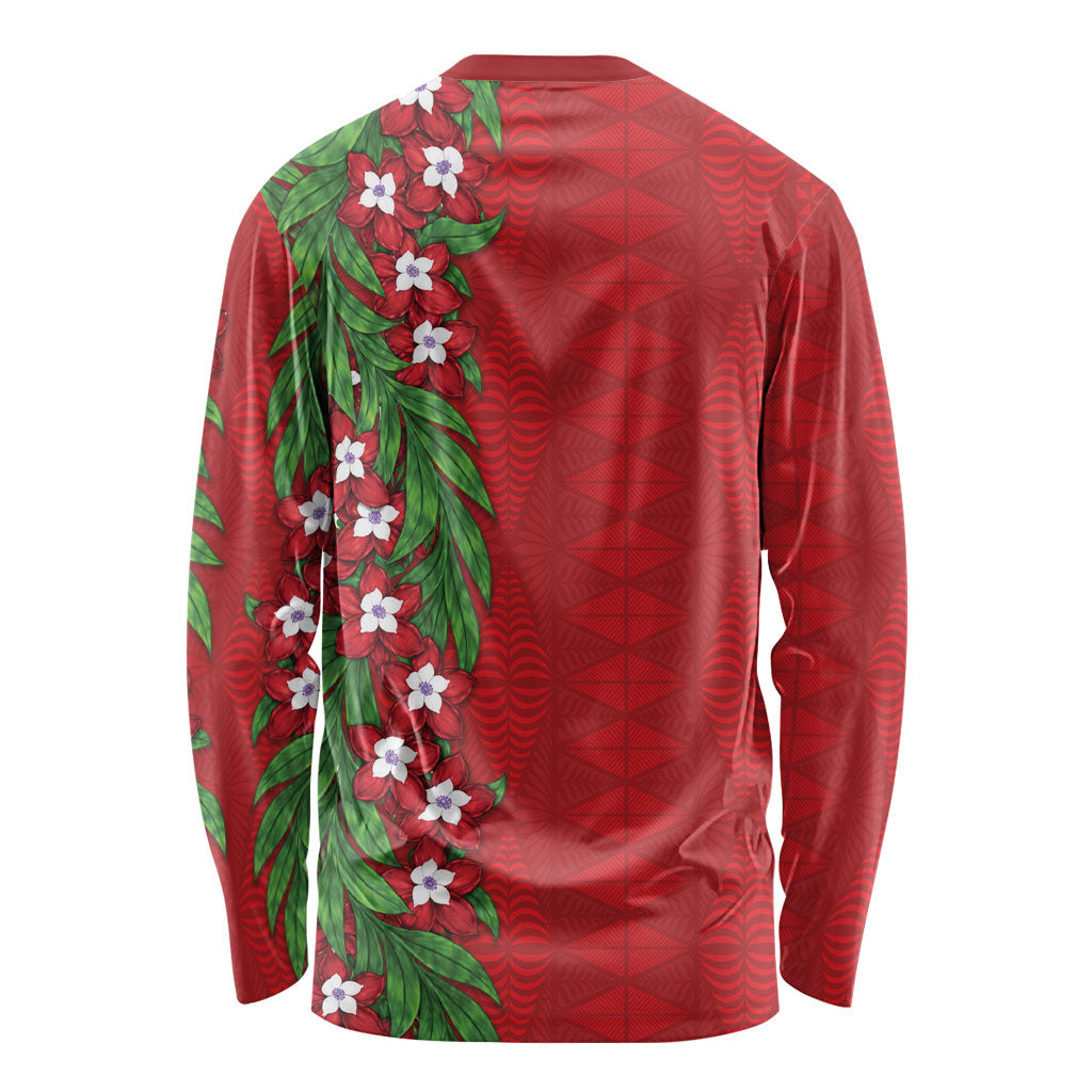 Tonga Language Week Long Sleeve Shirt Heilala Floral Red