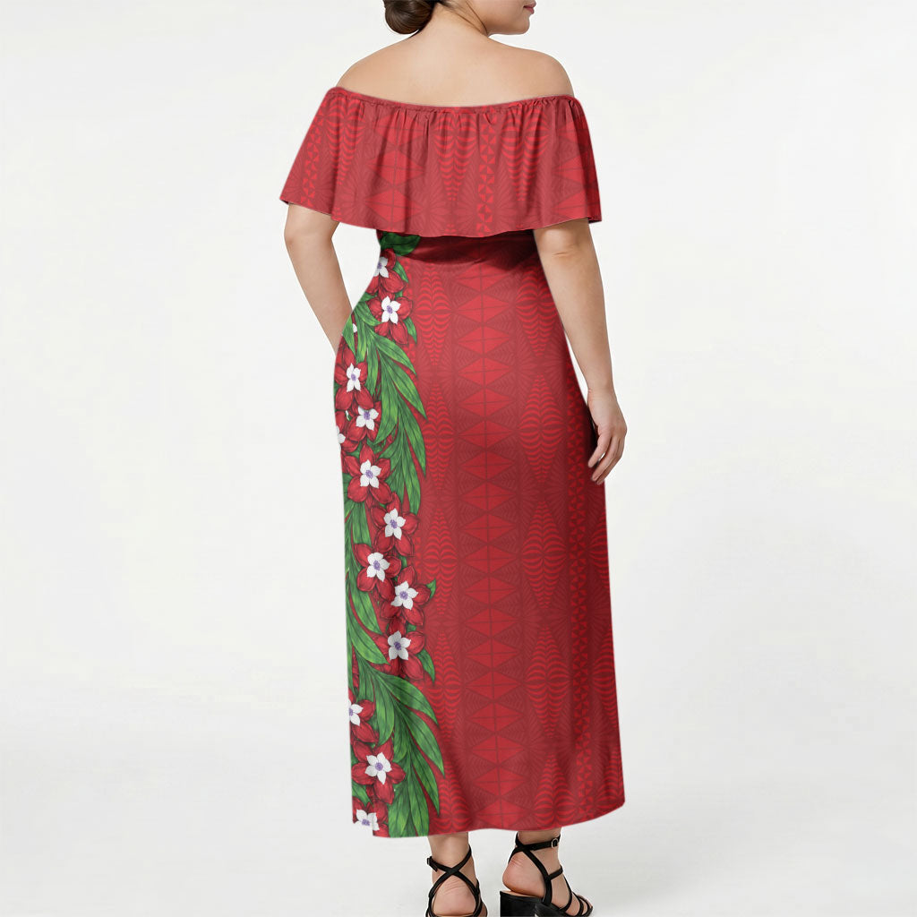 Tonga Language Week Off Shoulder Maxi Dress Heilala Floral Red