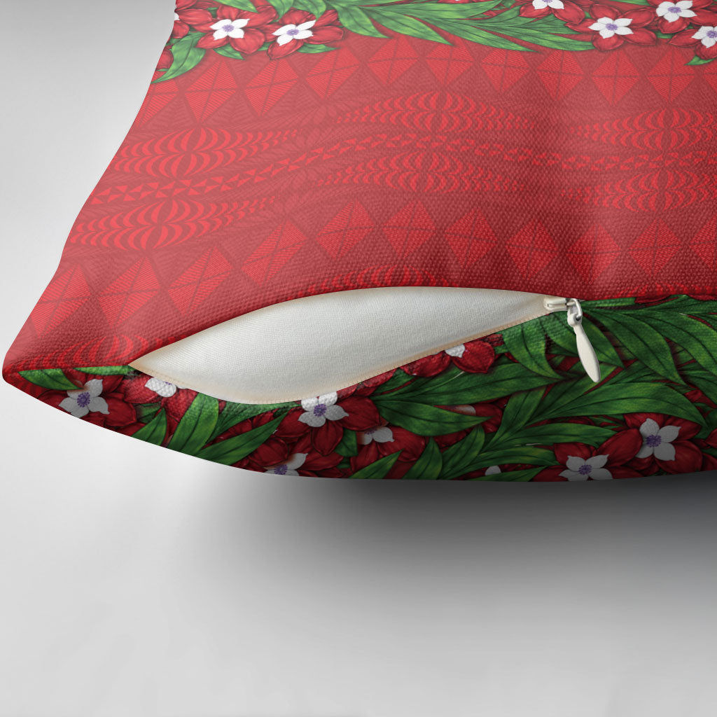 Tonga Language Week Pillow Cover Heilala Floral Red