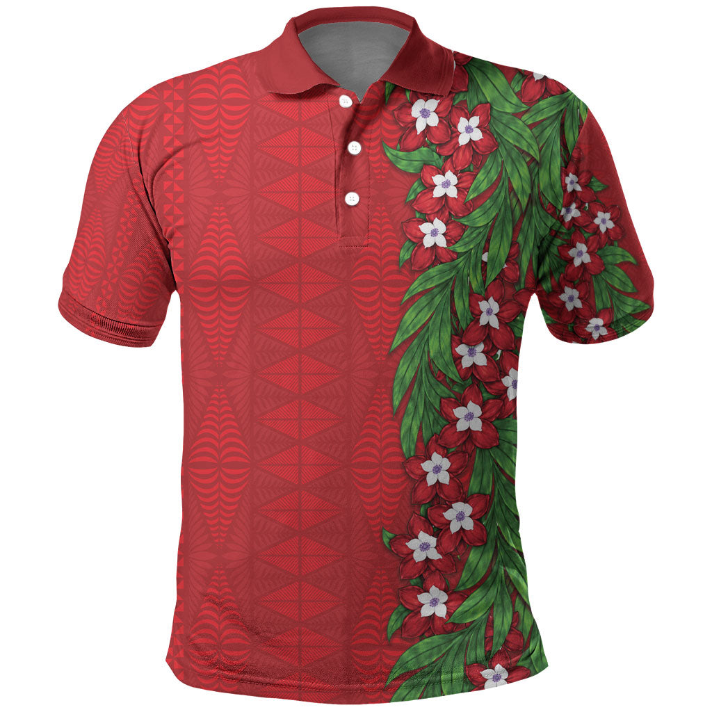 Tonga Language Week Polo Shirt Heilala Floral Red