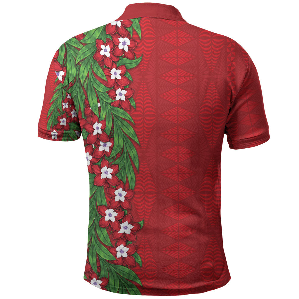 Tonga Language Week Polo Shirt Heilala Floral Red