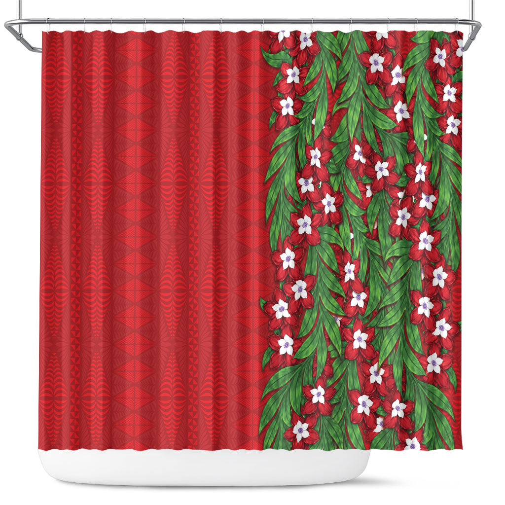 Tonga Language Week Shower Curtain Heilala Floral Red