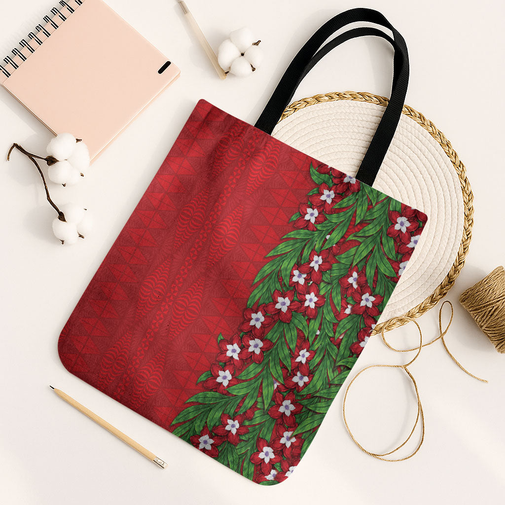 Tonga Language Week Tote Bag Heilala Floral Red