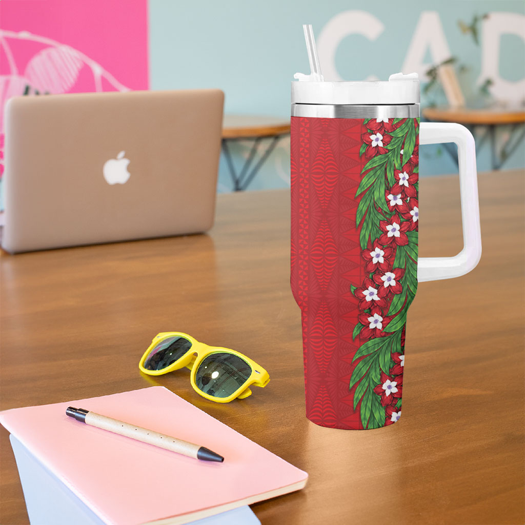 Tonga Language Week Tumbler With Handle Heilala Floral Red