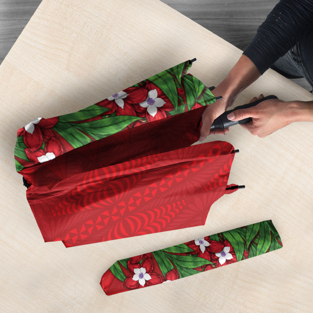 Tonga Language Week Umbrella Heilala Floral Red
