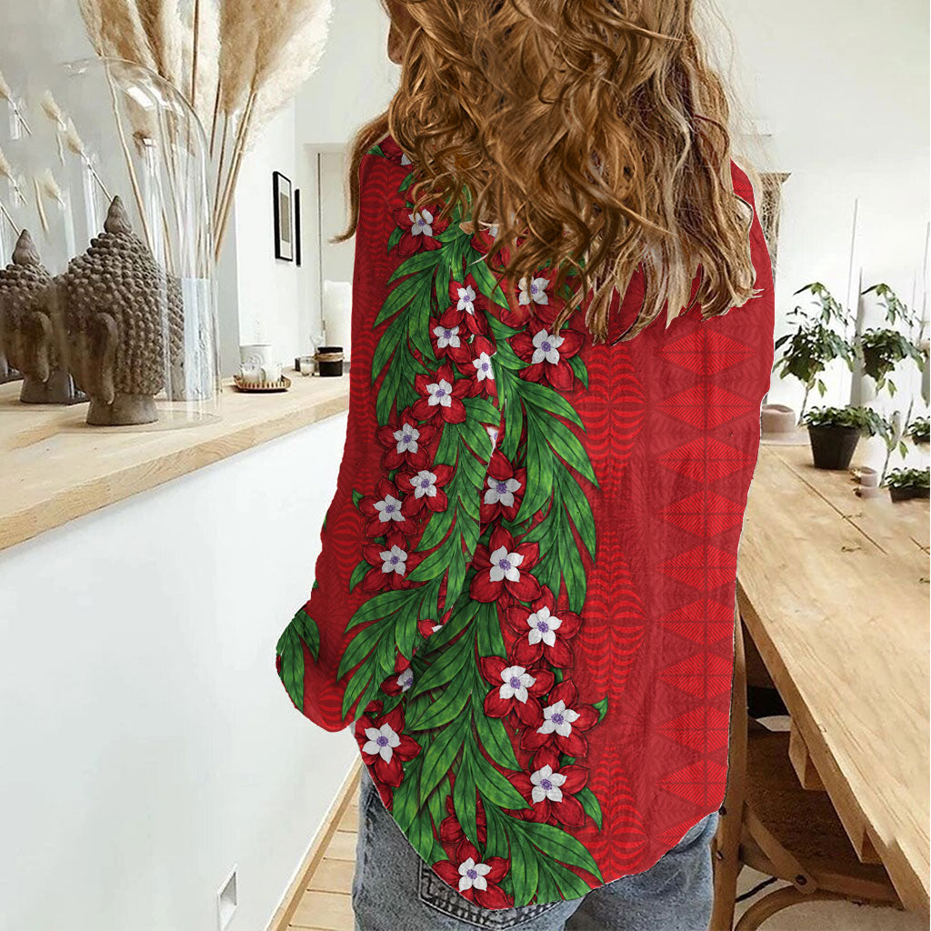 Tonga Language Week Women Casual Shirt Heilala Floral Red