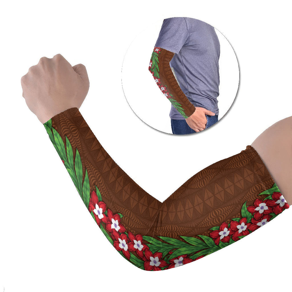 Tonga Language Week Arm Sleeves Heilala Floral Brown