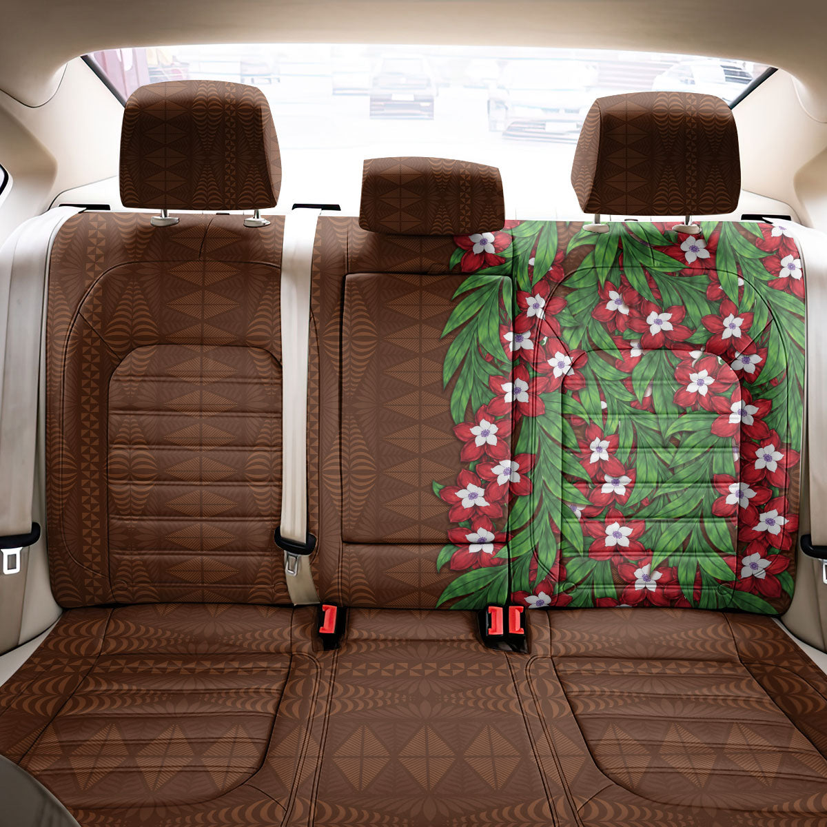 Tonga Language Week Back Car Seat Cover Heilala Floral Brown