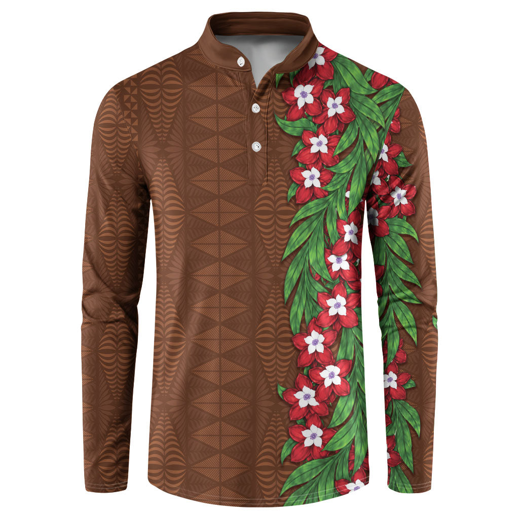 Tonga Language Week Button Sweatshirt Heilala Floral Brown LT05 Brown - Polynesian Pride