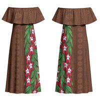 Tonga Language Week Couples Matching Off Shoulder Maxi Dress and Long Sleeve Button Shirt Heilala Floral Brown