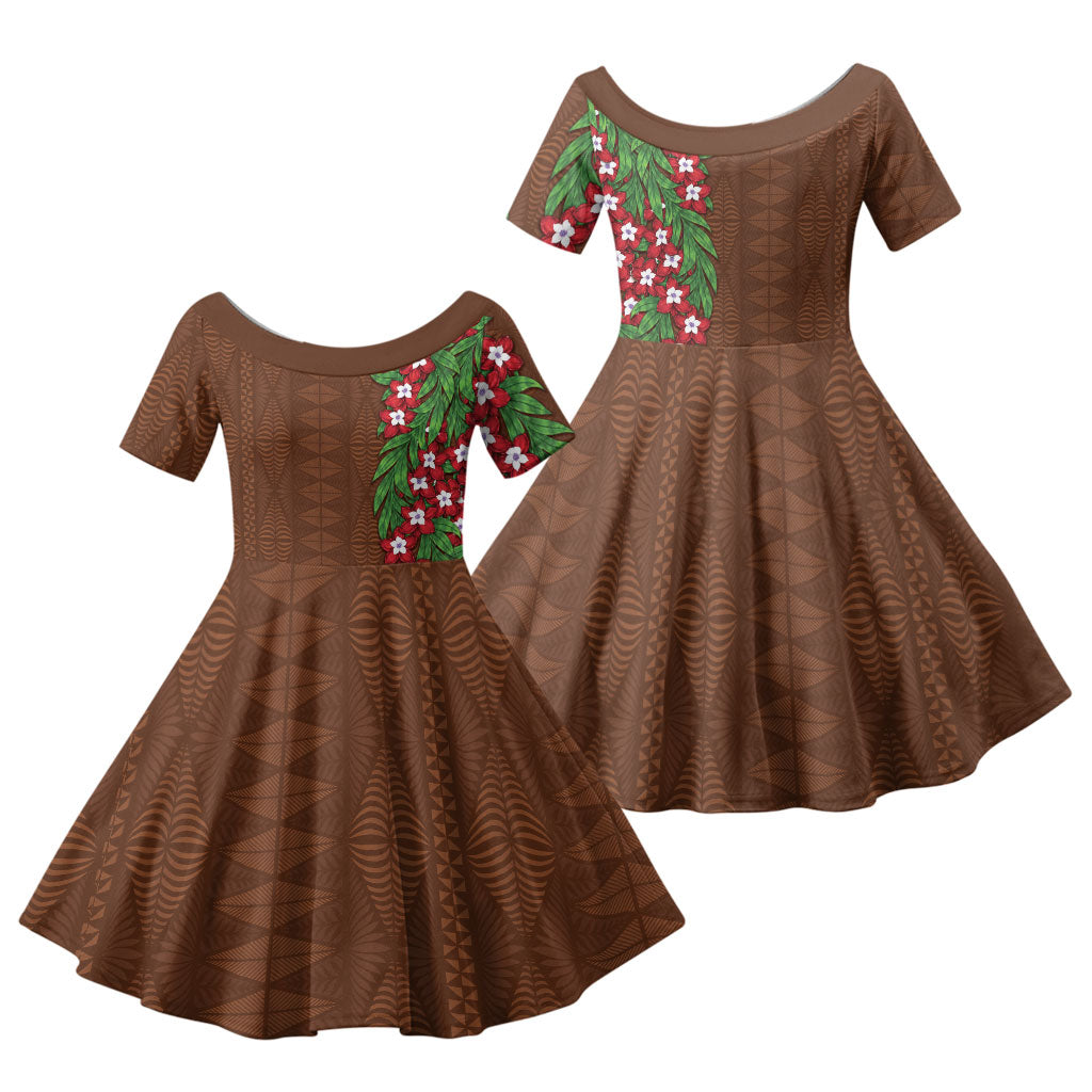 Tonga Language Week Family Matching Long Sleeve Bodycon Dress and Hawaiian Shirt Heilala Floral Brown
