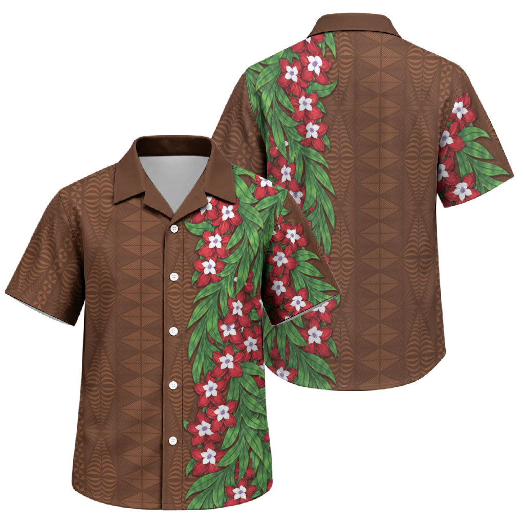 Tonga Language Week Family Matching Off Shoulder Maxi Dress and Hawaiian Shirt Heilala Floral Brown