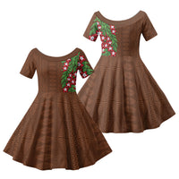 Tonga Language Week Family Matching Puletasi and Hawaiian Shirt Heilala Floral Brown
