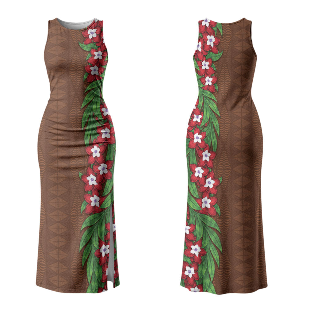 Tonga Language Week Family Matching Tank Maxi Dress and Hawaiian Shirt Heilala Floral Brown