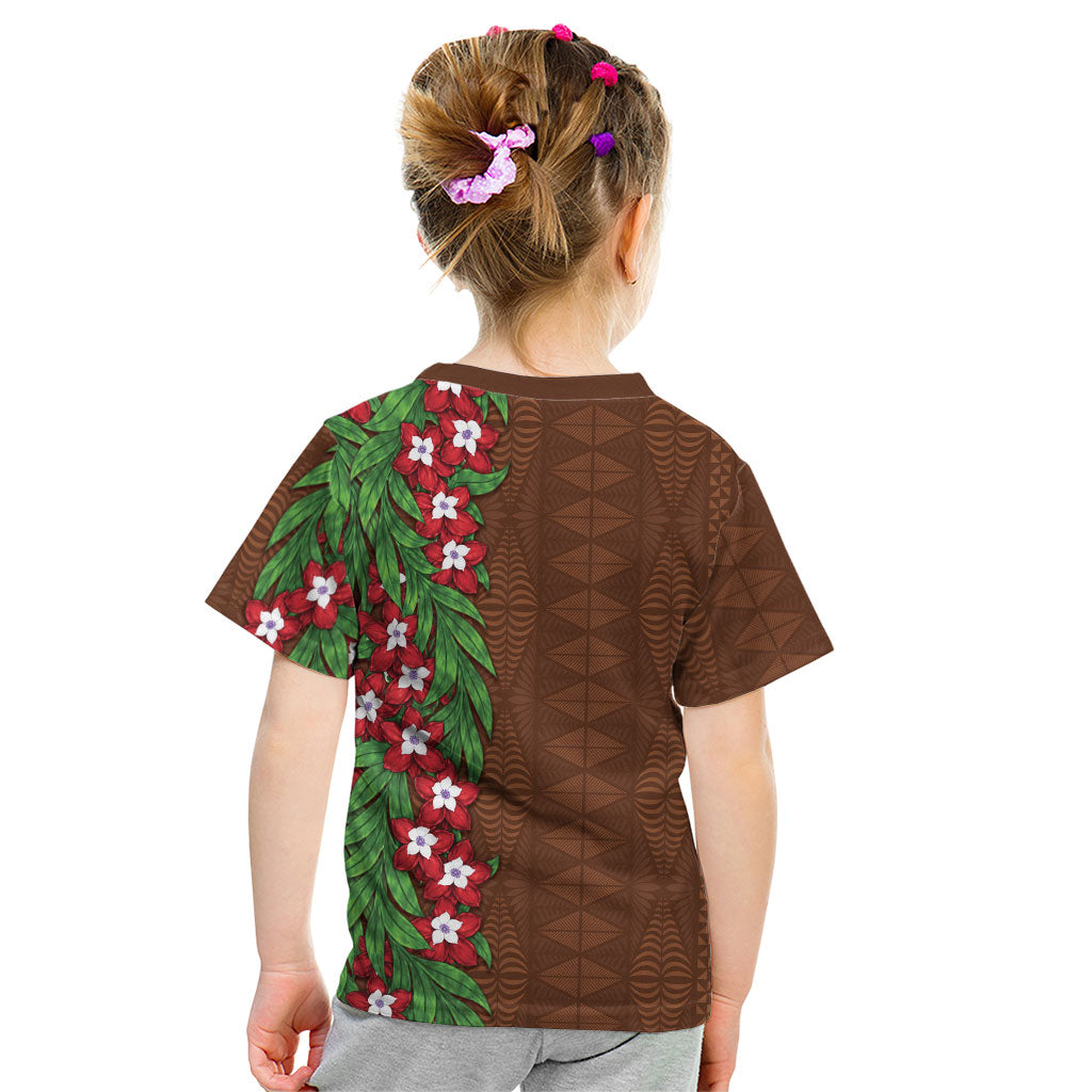 Tonga Language Week Kid T Shirt Heilala Floral Brown