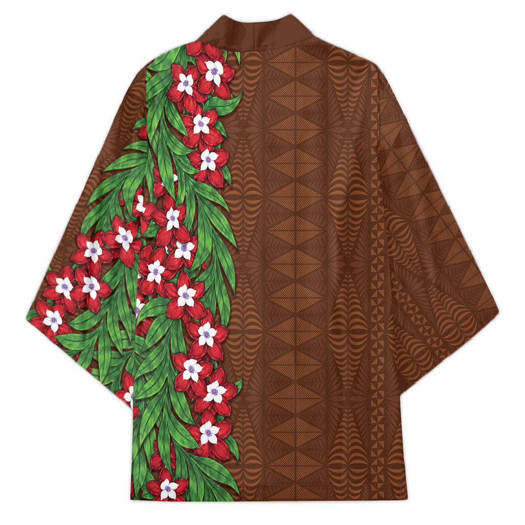 Tonga Language Week Kimono Heilala Floral Brown