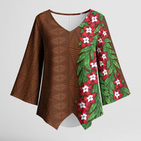 Tonga Language Week Kimono Sleeve Blouse Heilala Floral Brown
