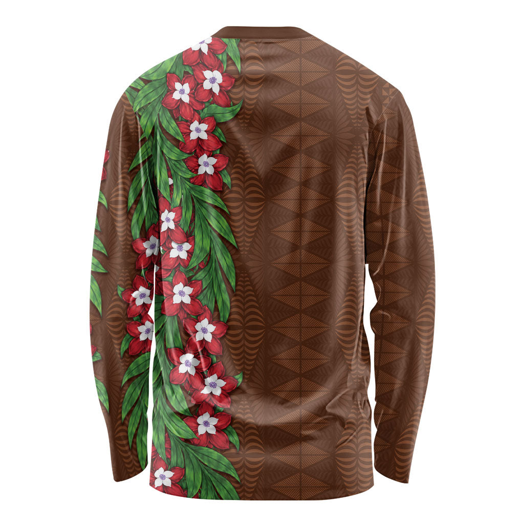Tonga Language Week Long Sleeve Shirt Heilala Floral Brown