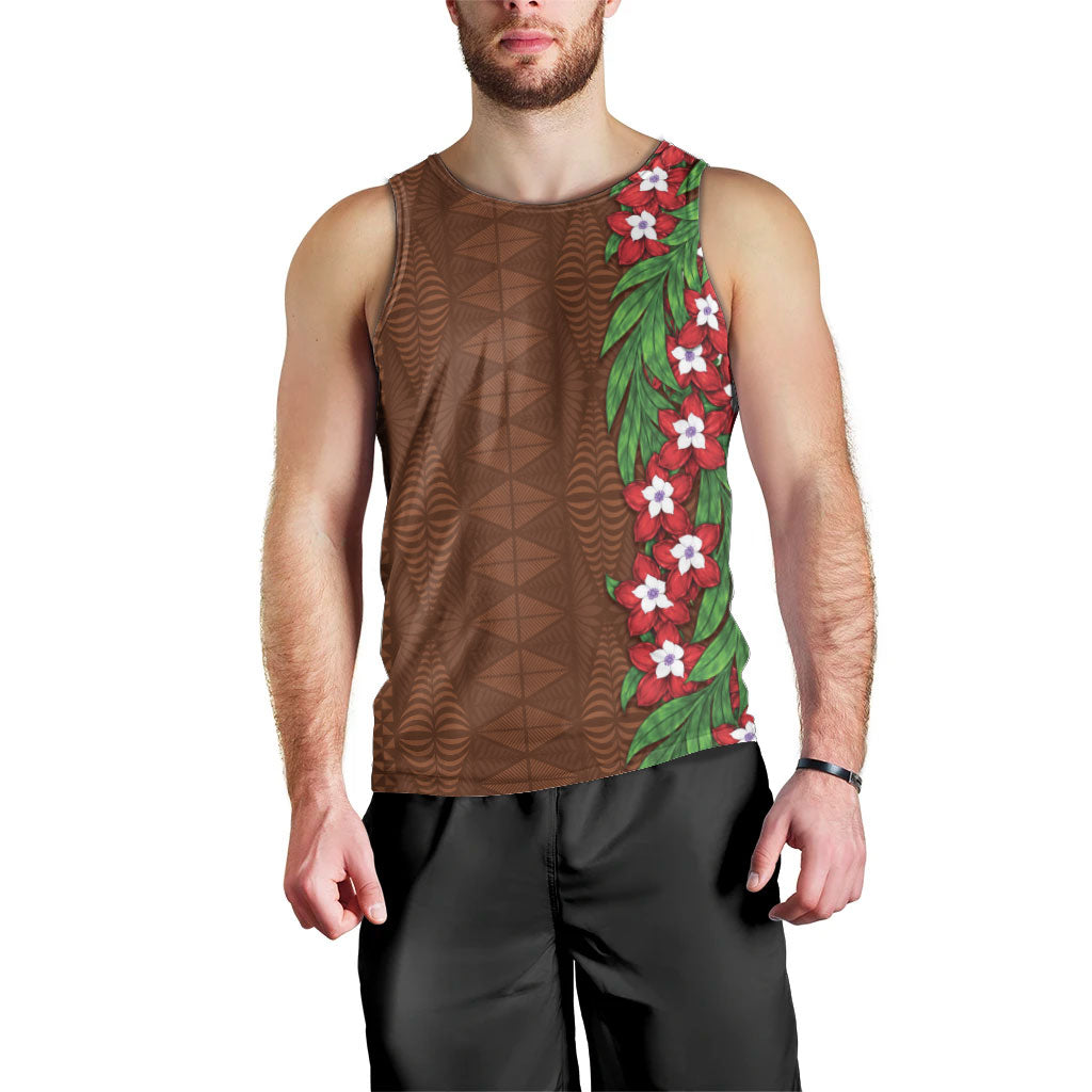 Tonga Language Week Men Tank Top Heilala Floral Brown