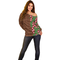 Tonga Language Week Off Shoulder Sweater Heilala Floral Brown
