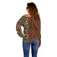 Tonga Language Week Off Shoulder Sweater Heilala Floral Brown