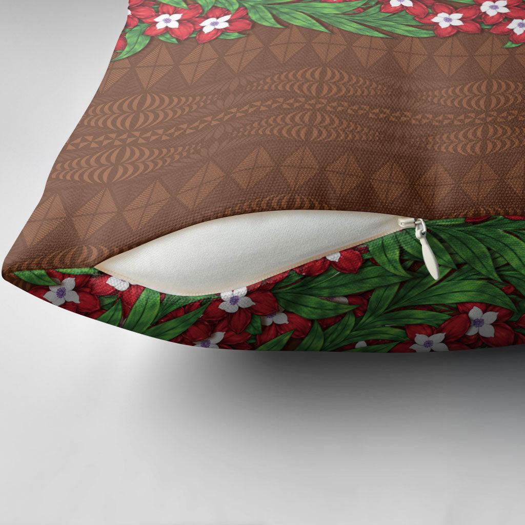 Tonga Language Week Pillow Cover Heilala Floral Brown